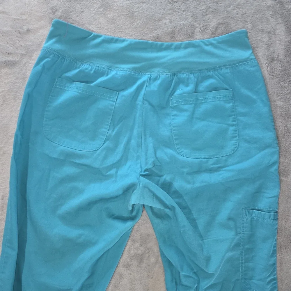 Beyond Scrubs Womens Pants Blue Pink Size PM Pull‎ On Elastic Waist Pockets